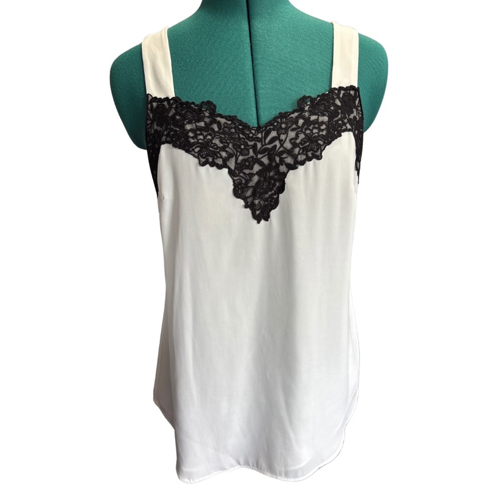 White House Black Market Black Lace White Camisole XS